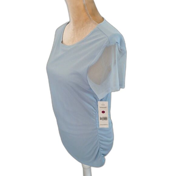 Elegant JustBe Apparel baby blue tee shirring sheer sleeves size L polyester - Picture 2 of 4